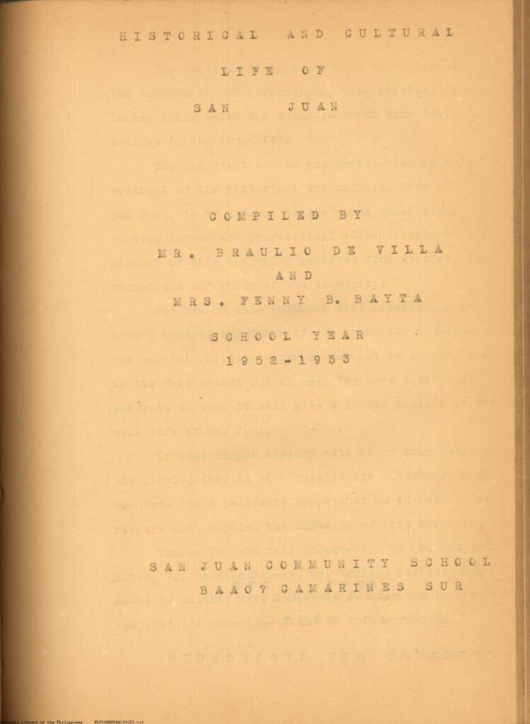 Historical and Cultural Life of San Juan, Baao, Camarines Sur 4 1